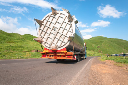 Truck in motion on the road, cargo transportation concept stock photoの写真素材