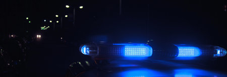Siren on police car flashing at night.