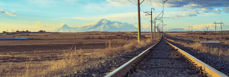 Railway on the background of mountains.