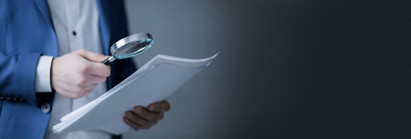 man hand magnifier and documentの写真素材