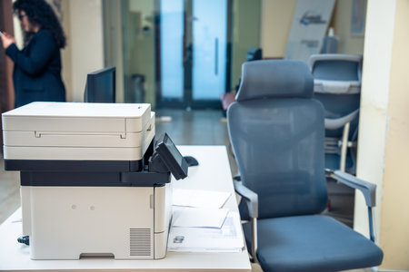 Office, working room, printer on table, business conceptの写真素材