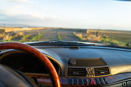 car inside, driving on the road, travel concept