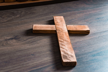 Wooden cross, Christian concept, religious symbolの写真素材