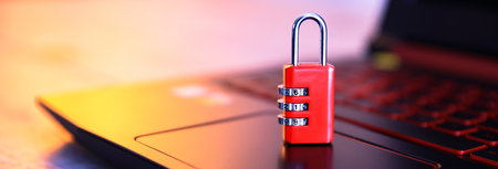 red lock on keyboardの写真素材