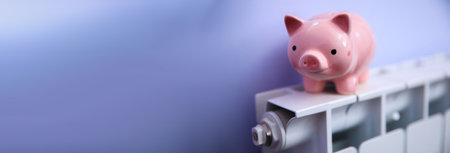 piggy bank on heater in homeの写真素材
