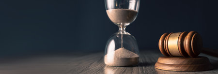 Judge's gavel and hourglass on the table