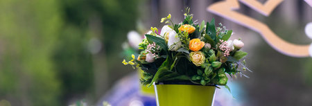 Decorative vase with flowers outdoors
