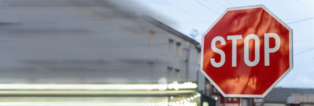 Stop road sign on the streetの写真素材