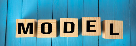 The description model in cubes on the tableの写真素材