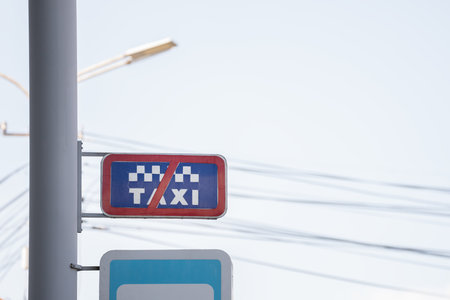 A sign for not parking a taxiの写真素材