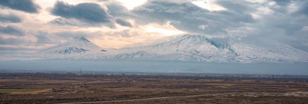 Snow-capped Ararat, Armenian highlands, beautiful viewの写真素材