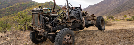 tractor frame in the fieldの写真素材