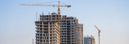 Construction process of high-rise buildings in the city