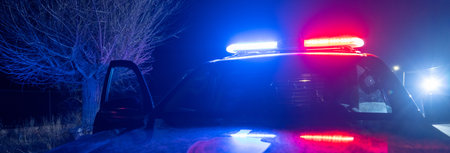 Front hood of a police car with Police written on it. stock photo