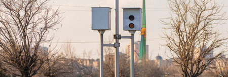 Radar speed control camera on the road stock photoの写真素材