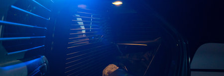 Inside the police car, the interior of the car. stock photoの写真素材