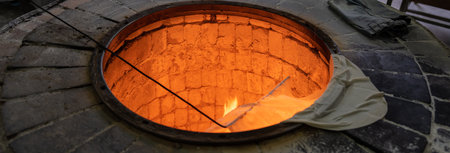 Armenian Lavash while baking in the toasterの写真素材