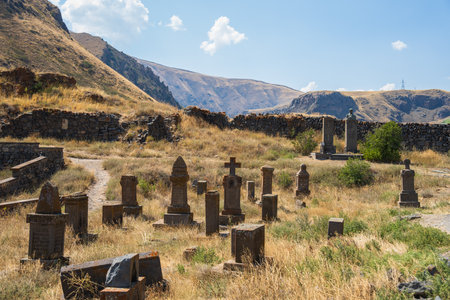 Old stone cemetery in the fieldの写真素材