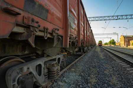 Old red train car, freight train