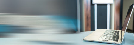 Office table, laptop on the table, business concept, stock photoの写真素材