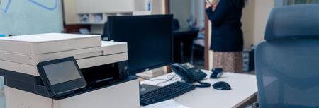 Office, working room, printer on table, business concept