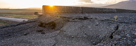 Cracked old asphalt, road safety conceptの写真素材