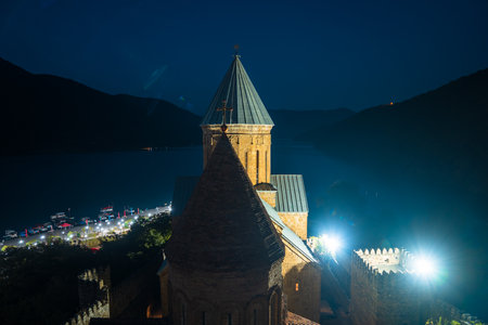 The old church at nightの写真素材