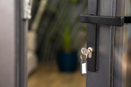 Hotel room door half open, hotel service concept
