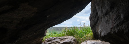 natural scene seen from inside the cave, Nature, light,