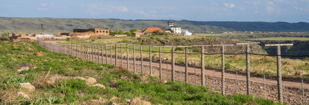 Fence, demarcation, Green nature in spring,