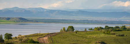 Green farmland, nature in spring, beautiful landscapeの写真素材