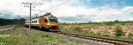 train on railway track in nature, travel concept