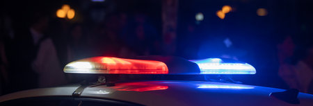 Police car red, blue lights, criminal conceptの写真素材