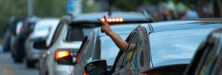 traffic jam under traffic lightsの写真素材