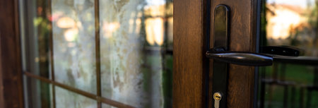 Hotel wooden door, service industry conceptの写真素材