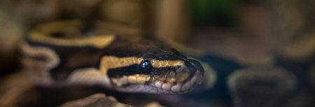 Black striped snake on stone