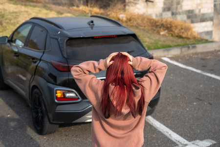 Woman's Frustration After Losing the Car Keyの写真素材