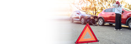 Car accident, traffic sign, desperate man