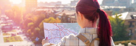 A tourist looks at a map to find his way around the city.