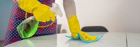 Housewife, cleaning lady cleaning the kitchenの写真素材