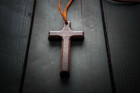 Wooden Cross on Black Background: Celebration of Resurrectionの写真素材