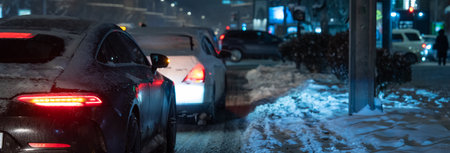 Traffic Disrupted Due to Snow and Ice Creating Hazardous Road Conditions.の写真素材