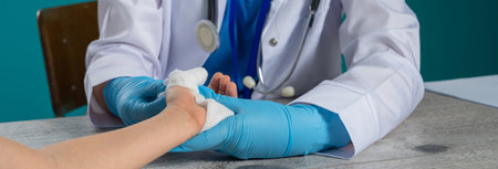 Doctor Bandaging a Child's Hand â Pediatric Healthcare and First Aidの写真素材