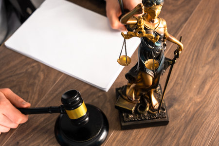 Courtroom Trial with Gavel and Scalesの写真素材