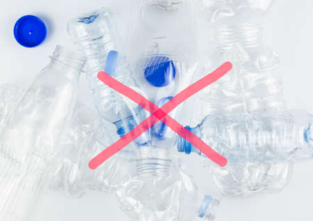 Plastic Bottles on White background No plastics. Recycle.