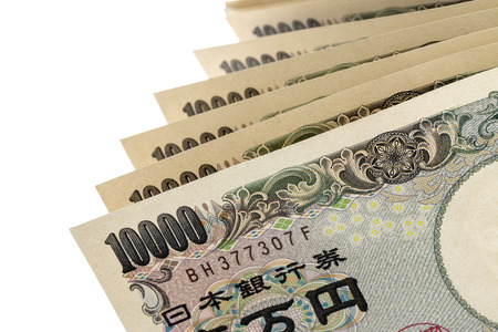 Japanese Currency 10,000 yen note on White backgroundの写真素材