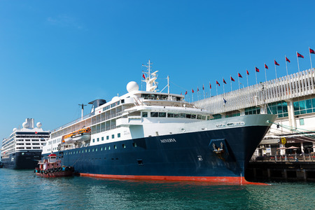 HONG KONG, CHINA - January 4 2015: Swan Hellenic Minerva in Hong Kong Victoria Harbor, Hongkong is a major tourist city in Asia, More than 40000000 visitors a year.のeditorial素材