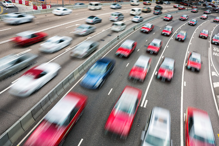 Traffic on multiple lane highway with motion blurの写真素材