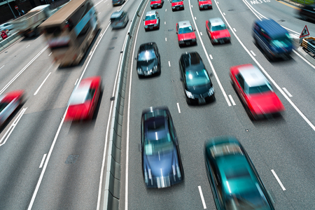 Traffic on multiple lane highway with motion blurの写真素材