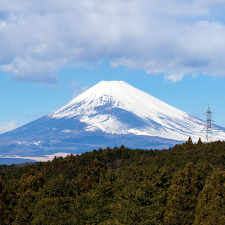 The snowcapped of Mount Fuji in Winterの写真素材